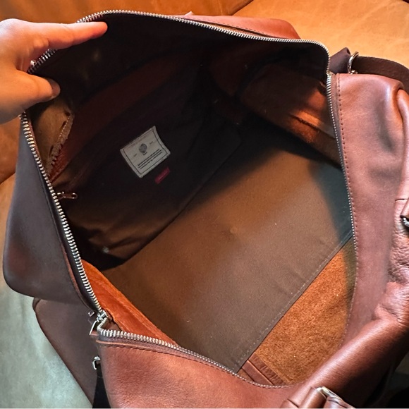Frank & Oak Rue St Viateur brown leather duffel weekender travel bag unisex - Picture 9 of 17